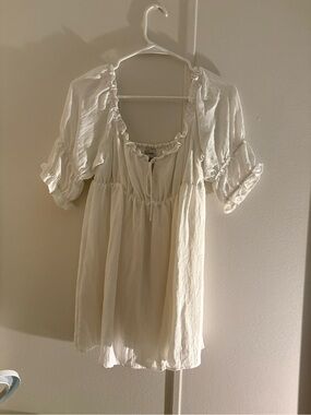 Women's Cream Peasant Dress with Smocked Neckline